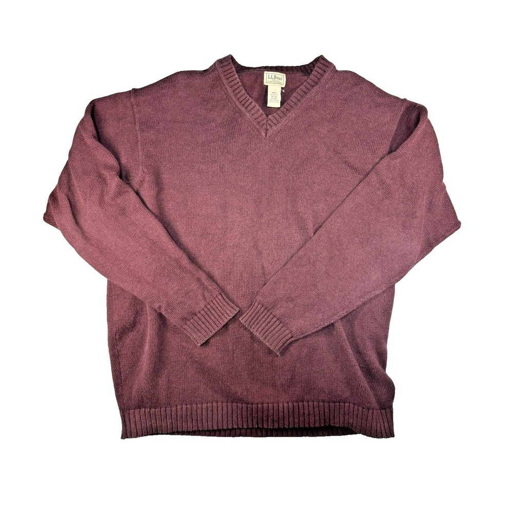 LL Bean Sweater Mens XL‎ Tall Burgundy V neck Heavyweight Cotton 0FW83